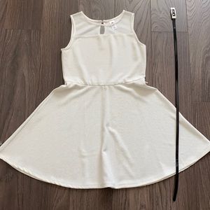 Kids Sparkling White Dress with Black Belt
